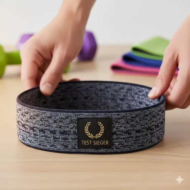 Stoff Fitness Bänder Test Sieger in einer detaillierten Nahaufnahme, präsentiert das beste Band für intensives Training und beste Haltbarkeit.