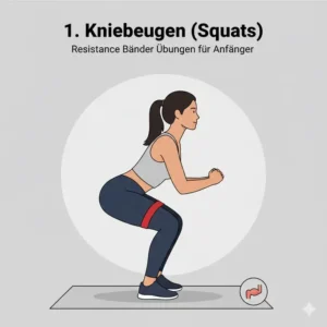 Illustration von Kniebeugen als effektive resistance baender übungen anfänger.