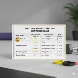 A detailed chart comparing models in the resistance bands set test 2026, highlighting durability and price points.