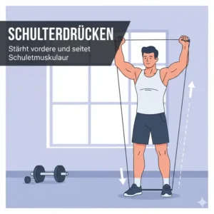 Die Übung Schulterdrücken als Teil der resistance band übungen schulter für starke Muskeln.