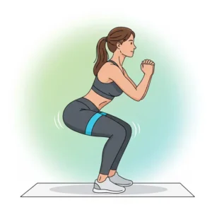 Illustration von Kniebeugen als Teil der widerstandsband Übungen po zur Stärkung der Muskeln.