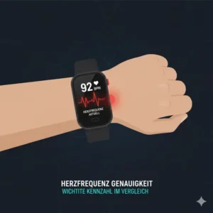 Nahaufnahme der genauen Herzfrequenzmessung eines Fitness Bänder Vergleich 2026-Modells.