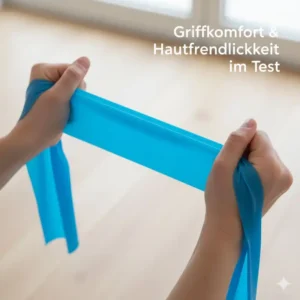 Nahaufnahme einer Hand zur Bewertung des Griffkomforts im Latex Widerstandsbaender Test.