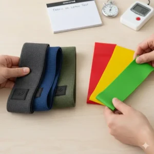 Gegenüberstellung von Stoff- und Latex-Bändern im mini resistance bands test.