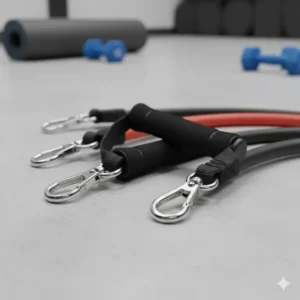 Secure and ergonomic handles from the resistance bands set test 2026, focusing on metal carabiners and non-slip grip.