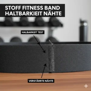 Nahaufnahme der Nähte eines Stoff Fitness Bandes, um die Haltbarkeit und Materialqualität im stoff fitness baender test zu demonstrieren.