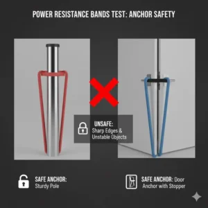 Illustration der Sicherheitsanker im power resistance bands test zur Vermeidung von Verletzungen beim Training.