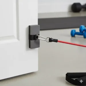 Correct setup of the door anchor included in the resistance bands set test 2026 for upper body workouts.