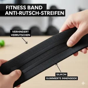 Detailansicht des Anti-Rutsch-Streifens (Latex oder Silikon) auf der Innenseite eines Stoff Fitness Bandes zur Vermeidung von Verrutschen im stoff fitness baender test.