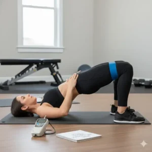 Analyse der Gesäßmuskel-Aktivierung bei einer Übung im mini resistance bands test.