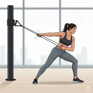 Die Pallof Press Übung zeigt modernes resistance bands bauch training für Stabilität.
