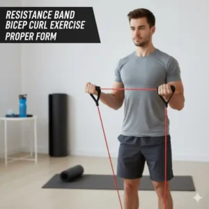 Mann führt einen Bizeps-Curl mit einem resistance baender test 2026 durch, um die richtige Form zu zeigen