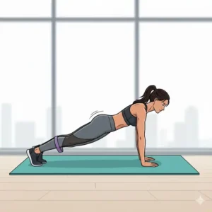 Plank-Variante mit Rudern für ein ganzheitliches resistance bands bauch training.