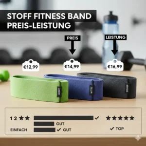 Preis-Leistungs-Verhältnis der getesteten Stoff Fitness Bänder, visuell dargestellt, um dem Leser die Ergebnisse des stoff fitness baender test zu erleichtern.