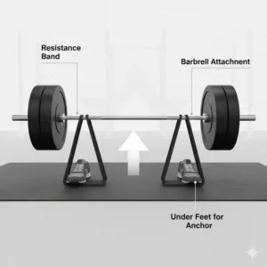 Eine detaillierte Anleitung zur korrekten Befestigung der deadlift resistance bands an der Langhantel.