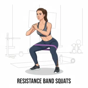 Kniebeugen Übung für das full body workout resistance bands zur Stärkung der Beine.