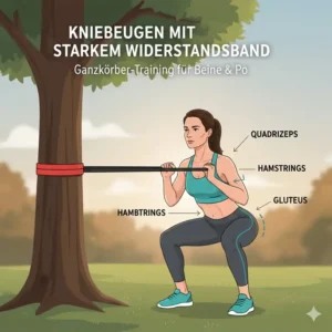 Korrekte Ausführung von Kniebeugen während eines Training mit starkem Widerstandsband.