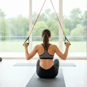Latzug-Variante als eine der besten resistance band übungen rücken zur Stärkung der Latissimus-Muskulatur.