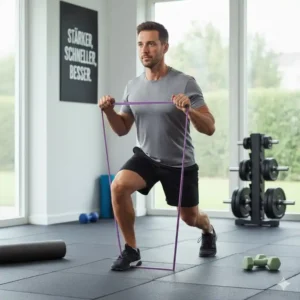 Bizeps-Curls als Teil eines intensiven resistance bands krafttraining für definierte Arme.