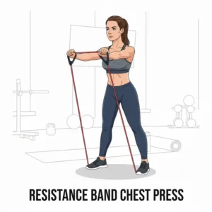 Brustpresse im Stehen als Teil eines full body workout resistance bands Programms.