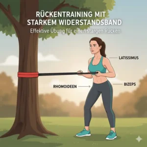 Rudern für den Rücken als Teil eines Training mit starkem Widerstandsband.