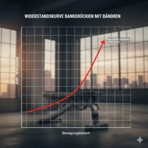 Infografik zur progressiven Widerstandskurve, die beim resistance bands bankdrücken entsteht.