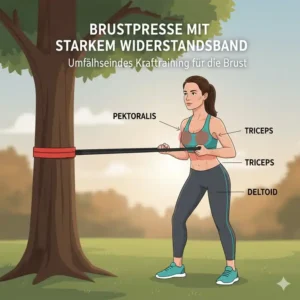 Brustpresse Übung zur Kräftigung beim Training mit starkem Widerstandsband.
