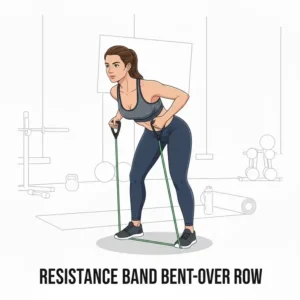 Vorgebeugtes Rudern für den Rücken beim full body workout resistance bands Training.