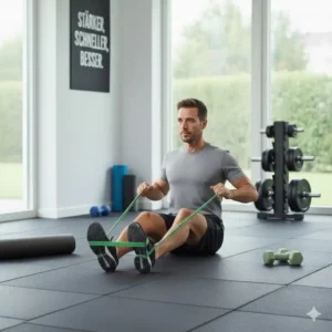 Rückenübungen und Rudern im Sitzen für ein gezieltes resistance bands krafttraining.