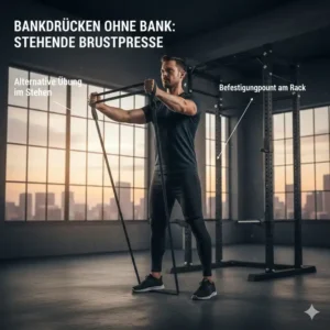 Eine stehende Brustpresse-Illustration als effektive Alternative zum klassischen resistance bands bankdrücken.