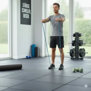 Brustmuskeltraining durch Brustpresse Übungen beim resistance bands krafttraining.