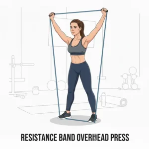 Schulterdrücken über Kopf Übung im full body workout resistance bands für starke Schultern.