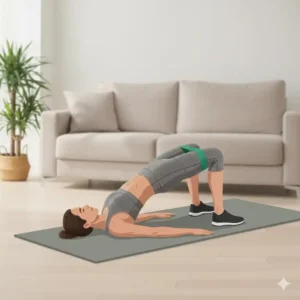 Illustration einer Glute Bridge mit Miniband als Teil eines resistance bands home workout.