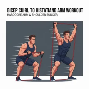 Bizeps-Curls und Schulterdrücken kombiniert in einem hardcore resistance band workout.