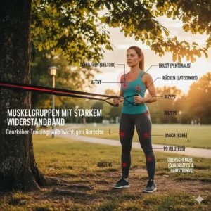Übersicht der beanspruchten Muskelgruppen beim Training mit starkem Widerstandsband.