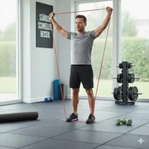 Schulterdrücken mit elastischen Bändern zur Kraftsteigerung im resistance bands krafttraining.