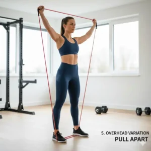 Eine Überkopf-Variation der beliebten Übung Pull Apart Widerstandsband für die Schultermobilität.