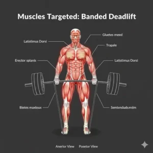 Anatomische Darstellung der beanspruchten Muskeln beim Training mit deadlift resistance bands.
