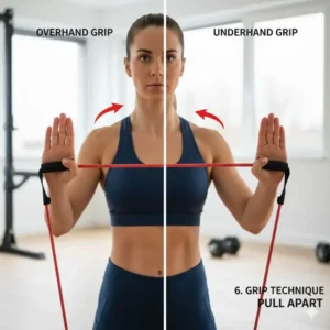 Detailansicht der verschiedenen Grifftechniken für den Pull Apart Widerstandsband.