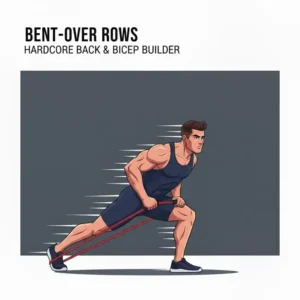 Vorgebeugtes Rudern für den Rücken während eines hardcore resistance band workout.