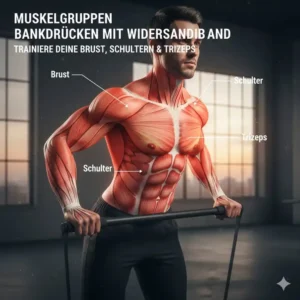 Anatomische Grafik der aktivierten Muskelgruppen während der Ausführung von resistance bands bankdrücken.
