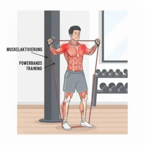 Eine Anatomie-Grafik zeigt die Muskelaktivierung durch powerbands muskelaufbau.