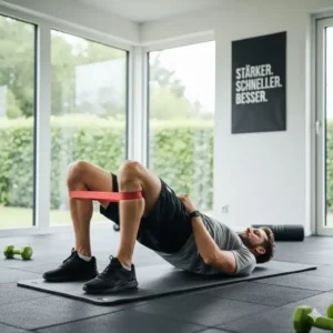 Glute Bridges mit Widerstandsbändern für ein fokussiertes Unterkörper resistance bands krafttraining.