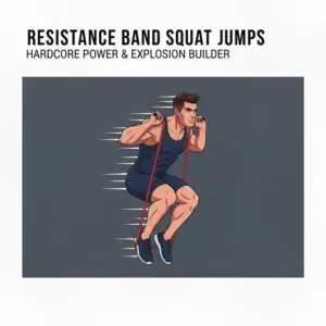 Plyometrische Squat Jumps für maximale Intensität im hardcore resistance band workout.