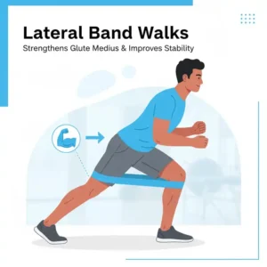 Illustration von Lateral Walks zur Unterstützung der resistance bands knie rehab für mehr Stabilität.