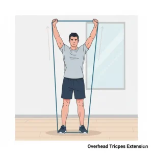 Illustration der Überkopf-Extension für ein effektives trizeps resistance bands workout zur Stärkung der Arme.