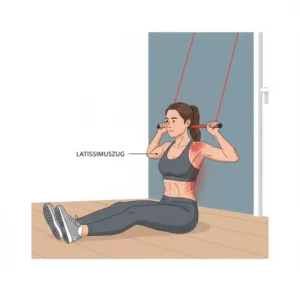 Korrekte Ausführung des Latissimuszugs zur widerstandsband rücken therapie.