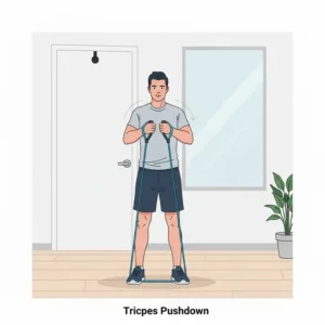 Anleitung für Trizeps-Pushdowns an der Tür als Teil eines trizeps resistance bands workout.