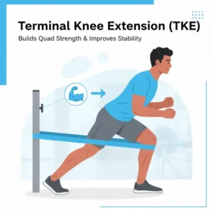 Terminal Knee Extension Übung als Teil der resistance bands knie rehab zur Stärkung des Quadrizeps.
