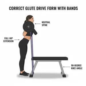 Illustration der richtigen Körperhaltung und Wirbelsäulenausrichtung für glute drive resistance bands.